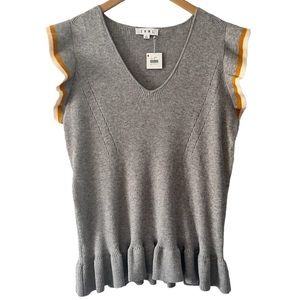 THML Vneck Flutter Sleeve Ribbed Sweater Top